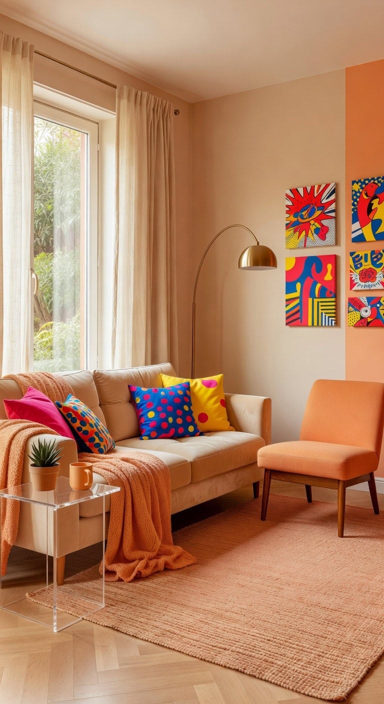 creamy beige peachy retro living