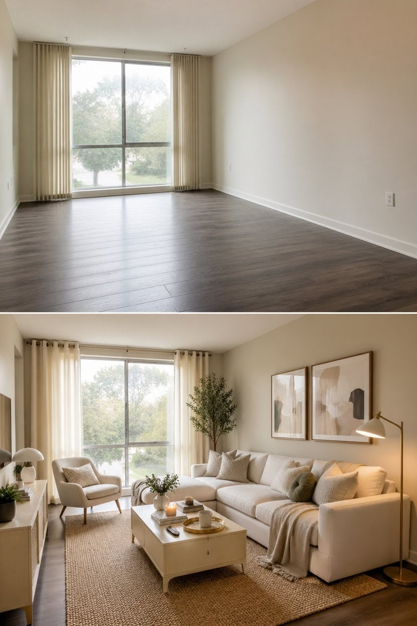creamy modern living makeover