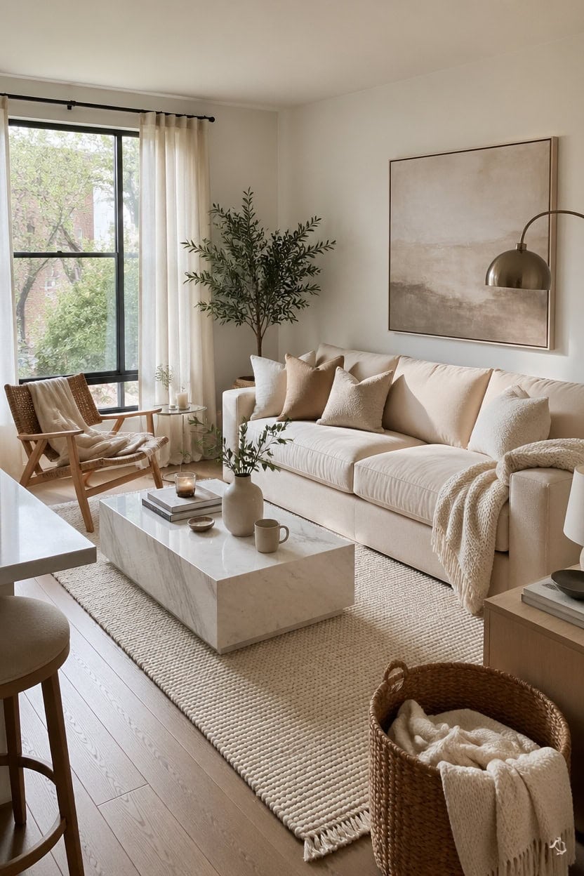 creamy white living room