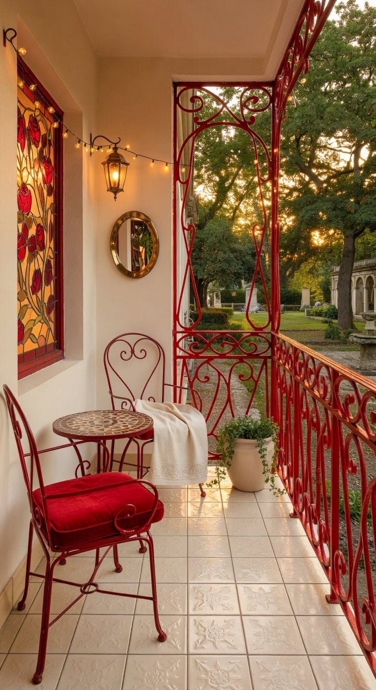 crimson ivory art nouveau balcony