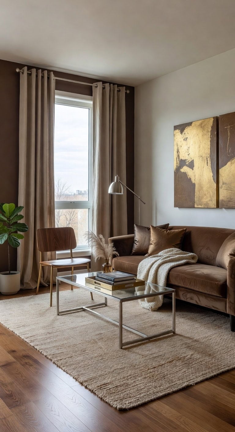 curved sofa metallic accents