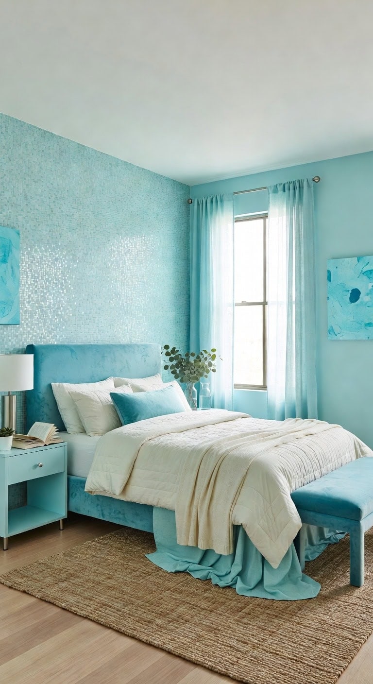 cyan mosaic bedroom oasis