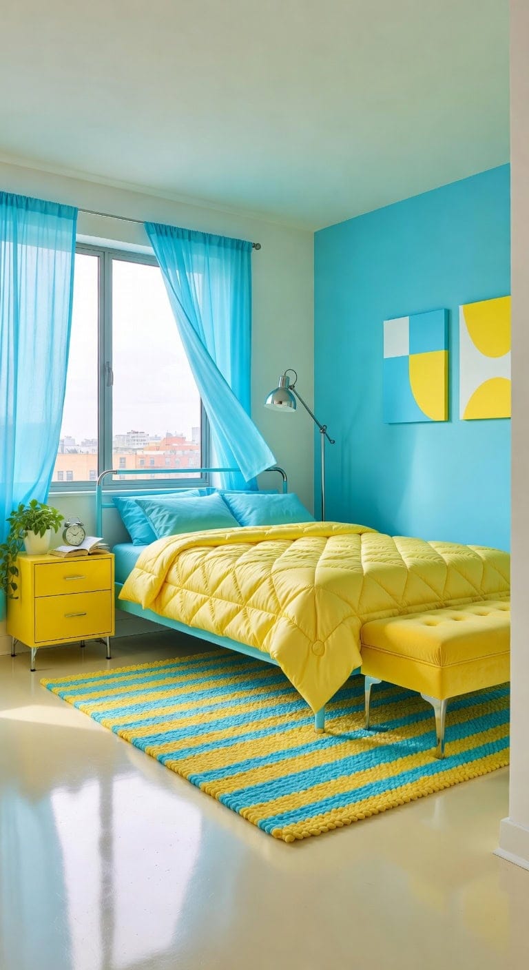 cyan yellow retro pop bedroom