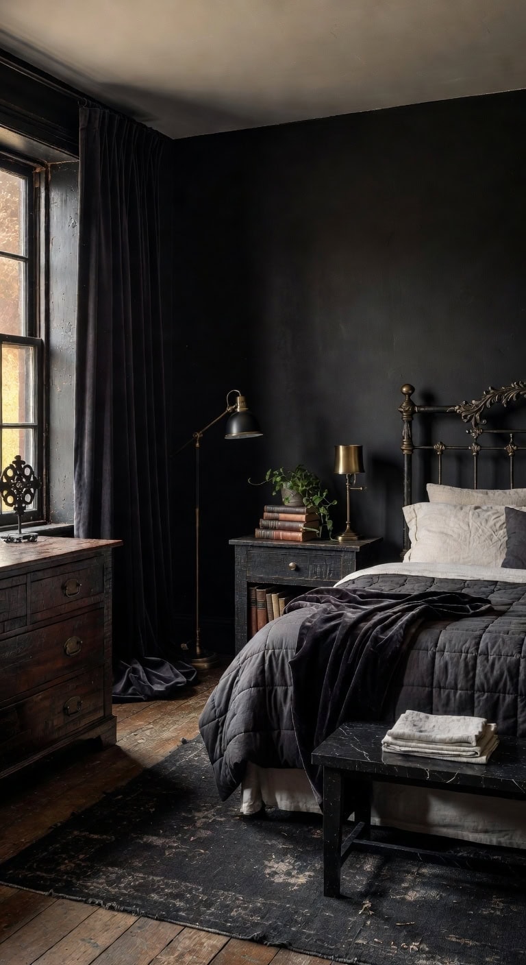 dark finished vintage bedroom