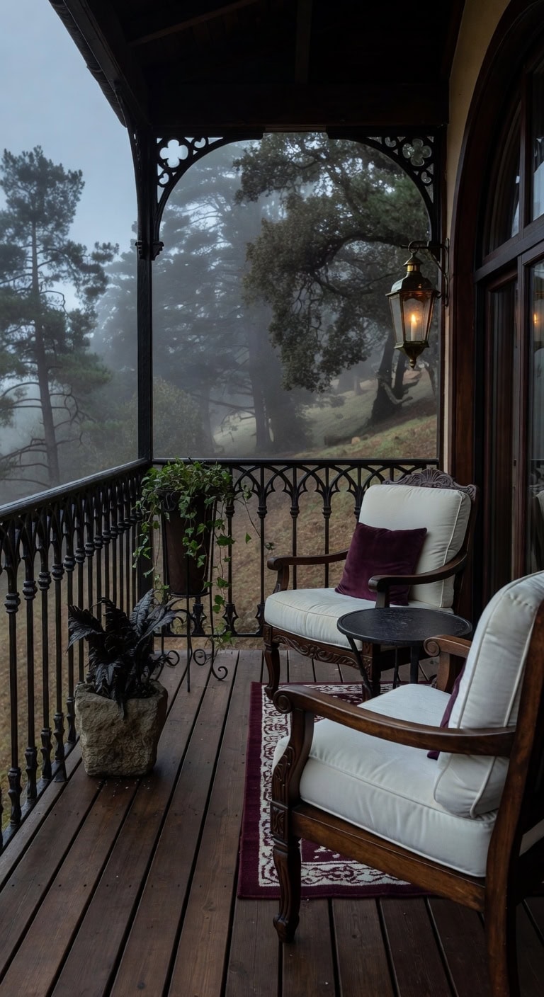 dark walnut gothic balcony retreat