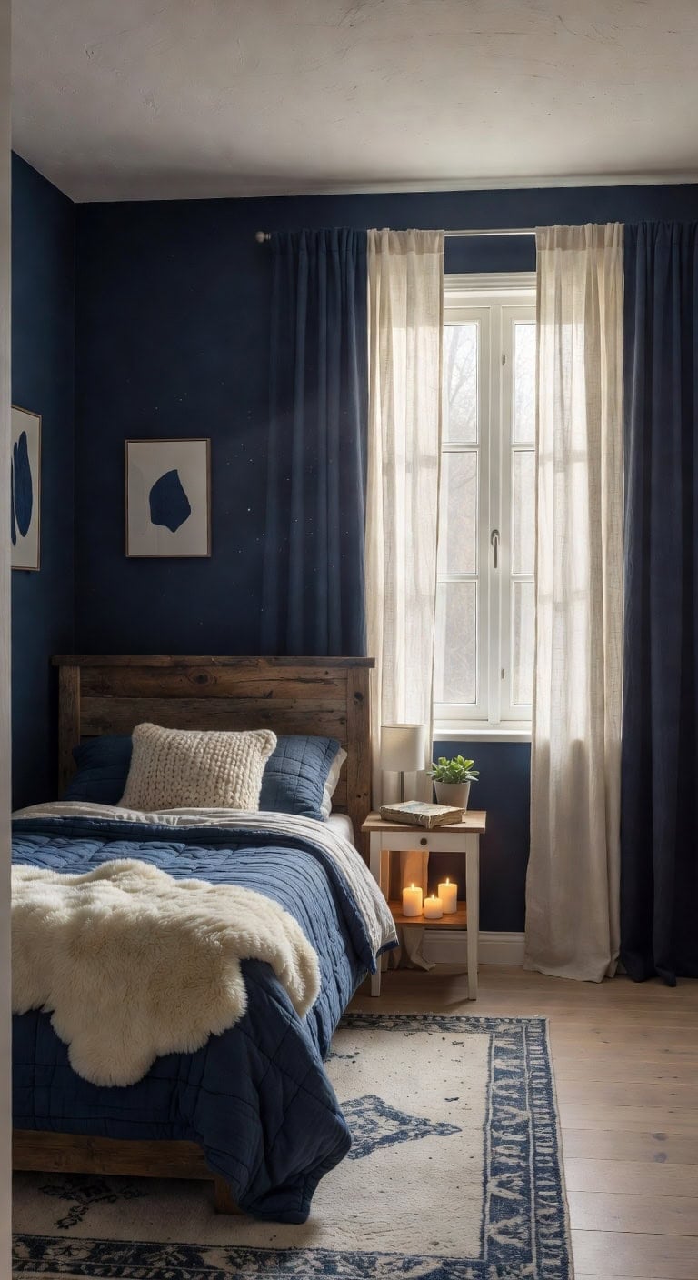 deep blue hygge bedroom