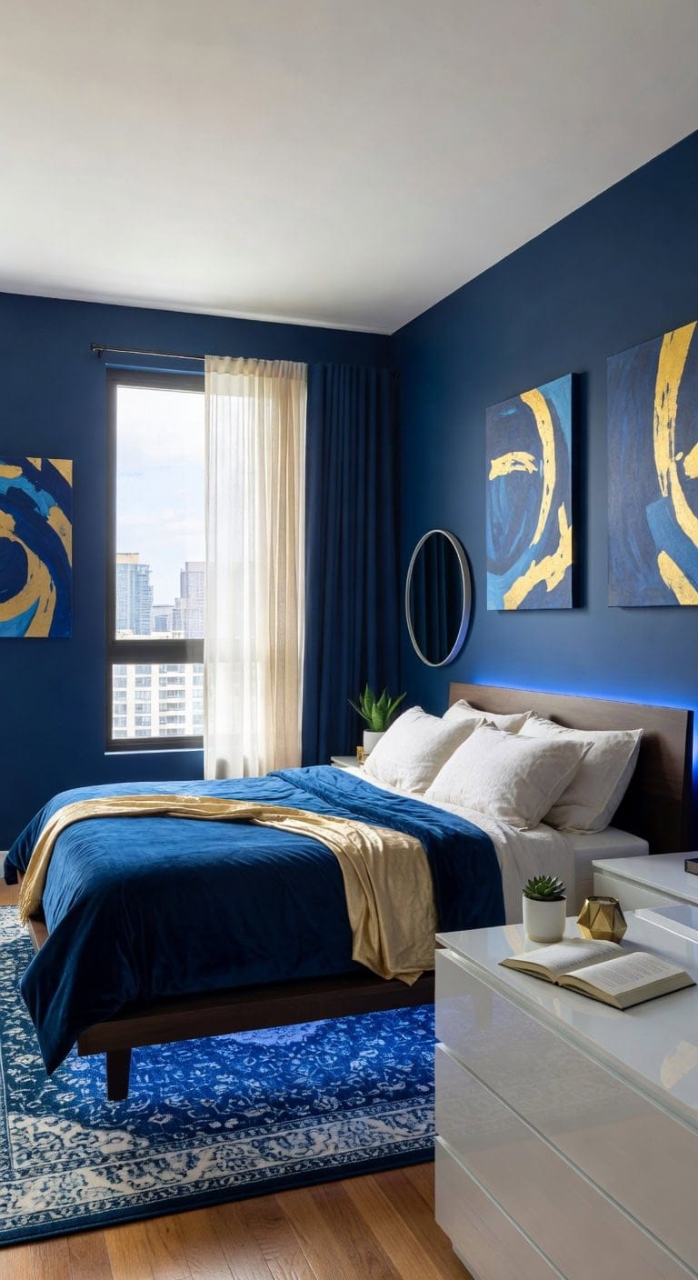 deep blue modern bedroom