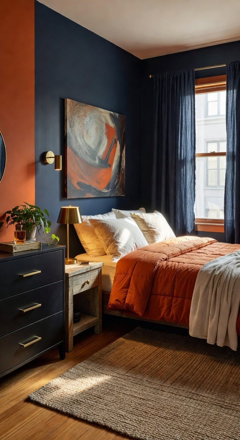 deep navy burnt orange