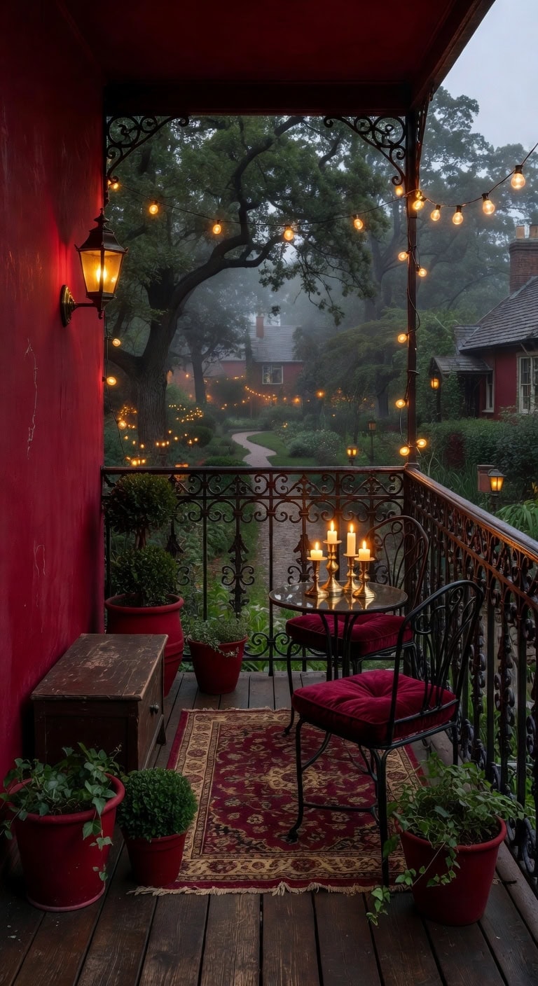 deep red victorian balcony