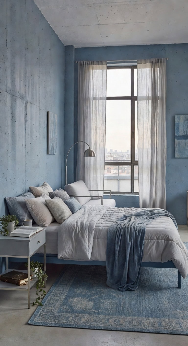 dusty blue loft bedroom
