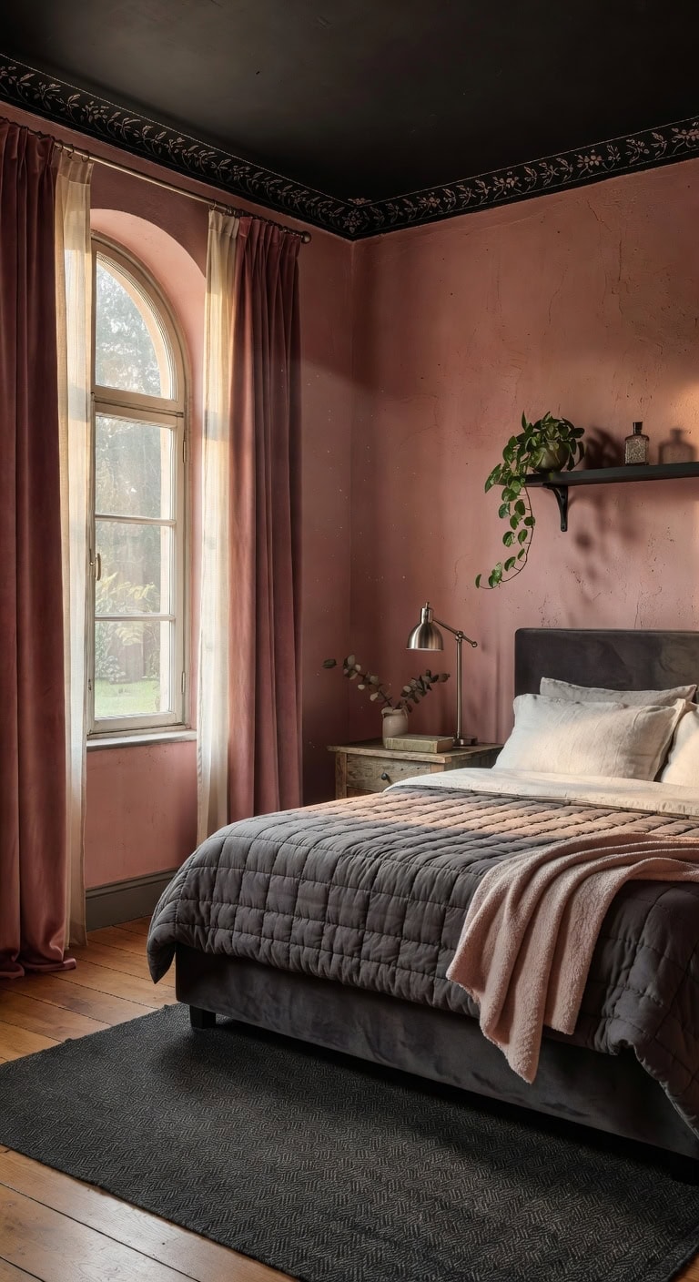 dusty rose graphite bedroom
