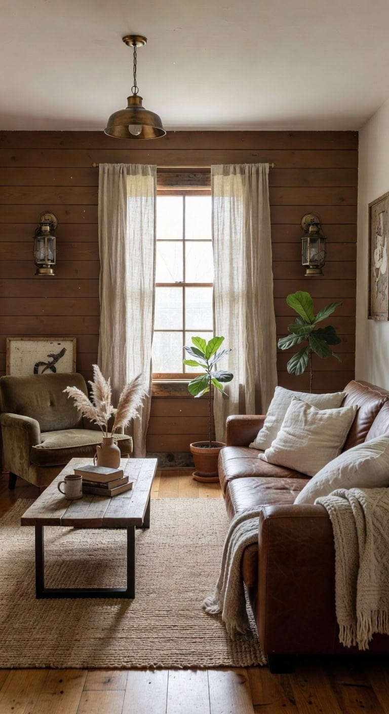 earthy brown farmhouse living