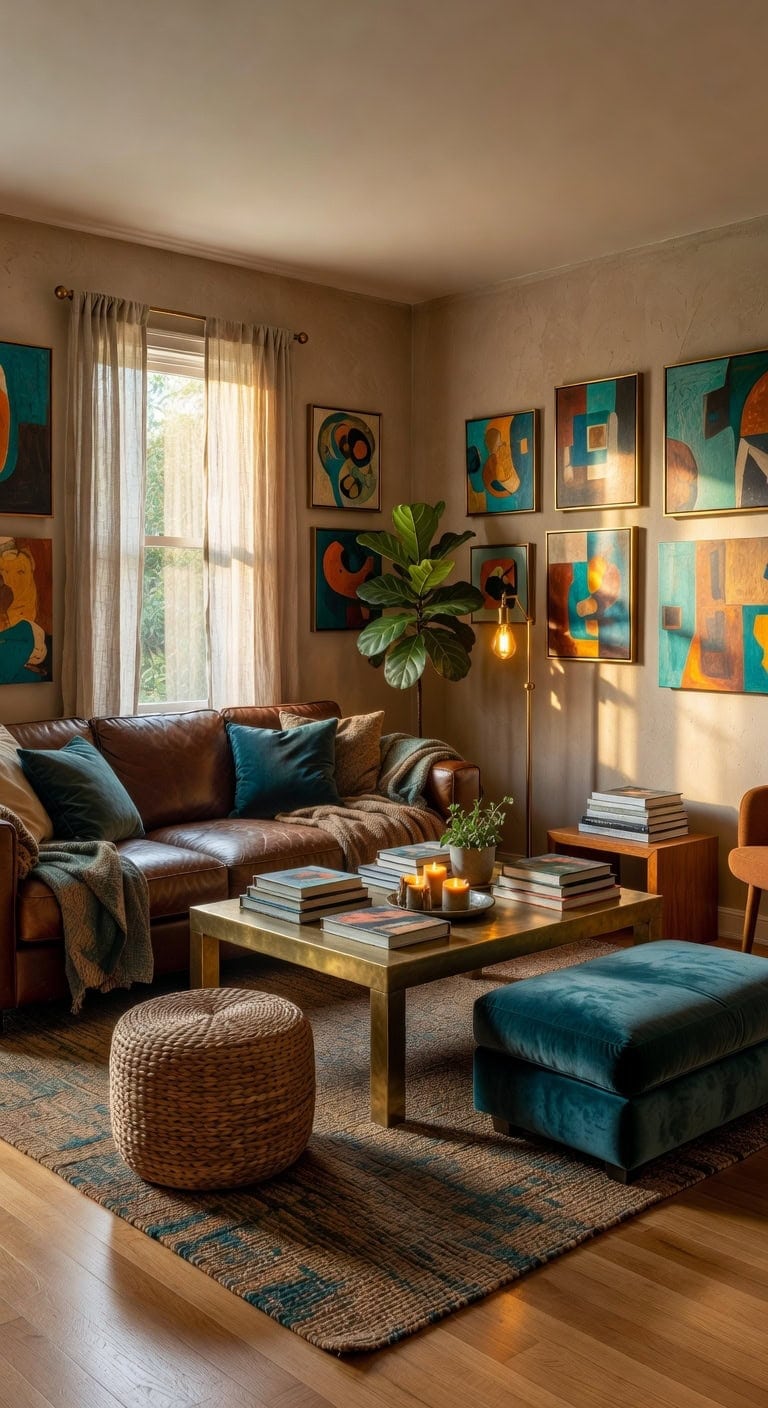 eclectic brown living room