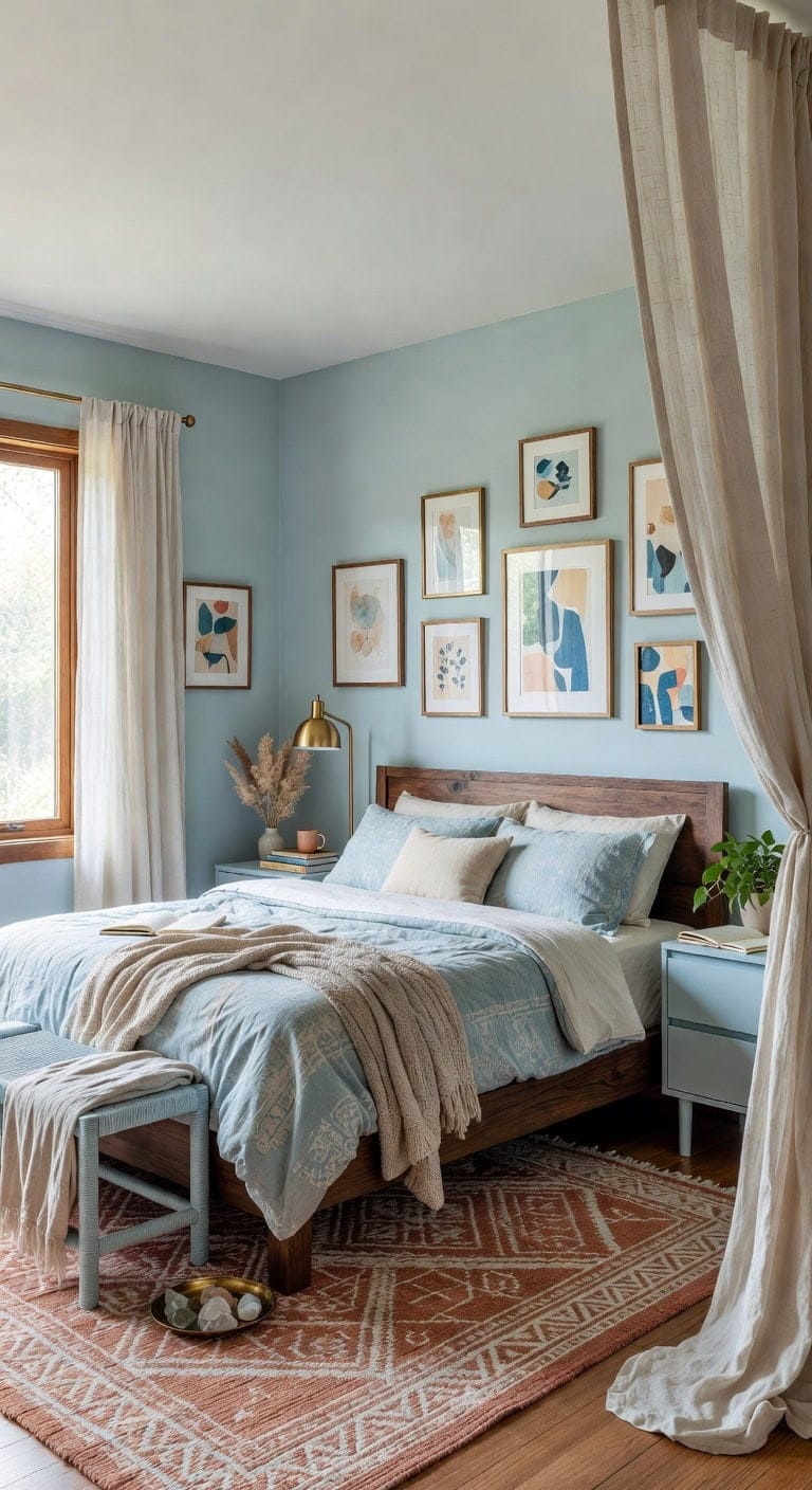eclectic light blue bedroom retreat