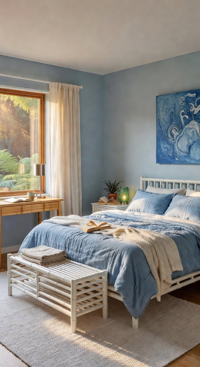 eco friendly blue bamboo bedroom