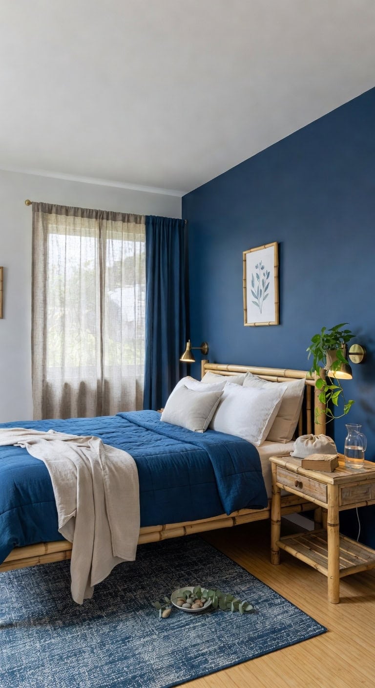 eco friendly deep blue bedroom