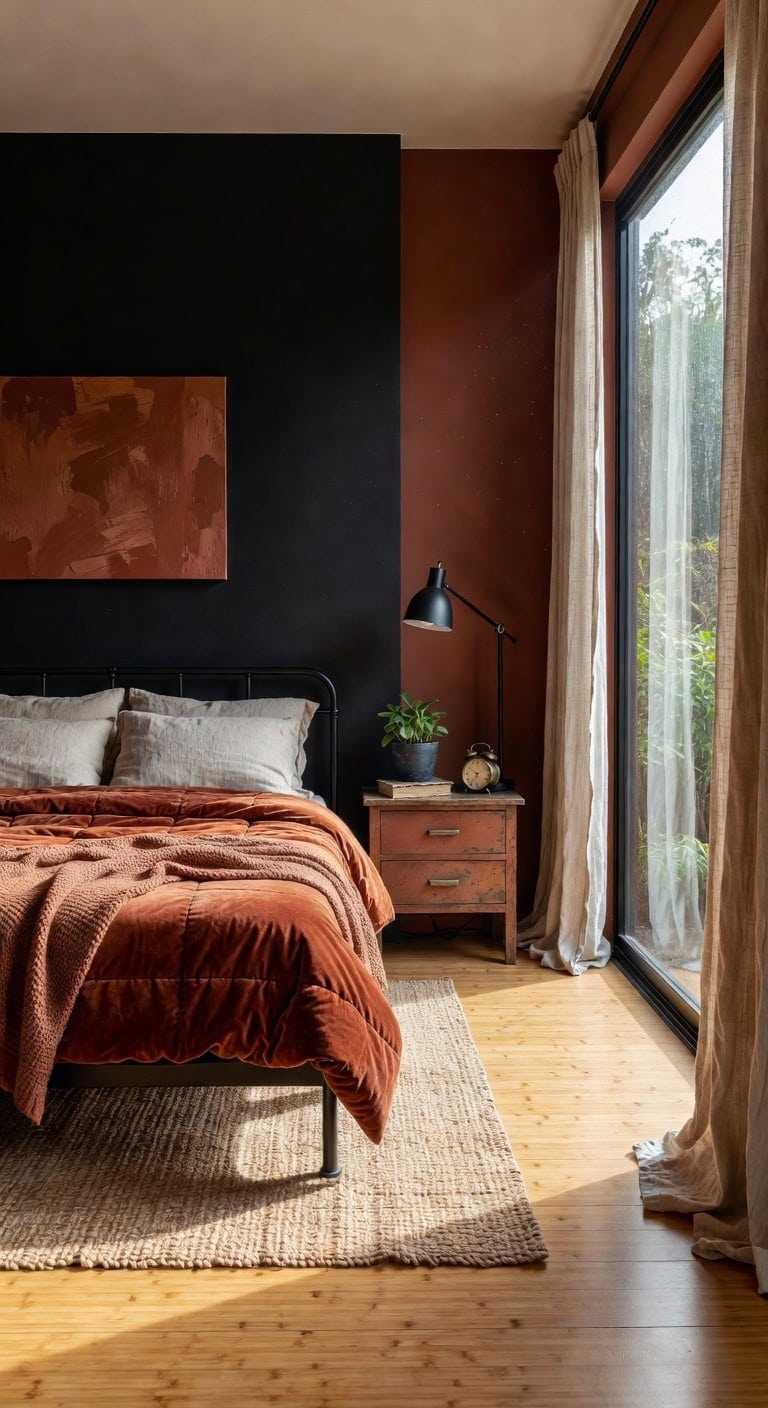 eco modern black rust bedroom