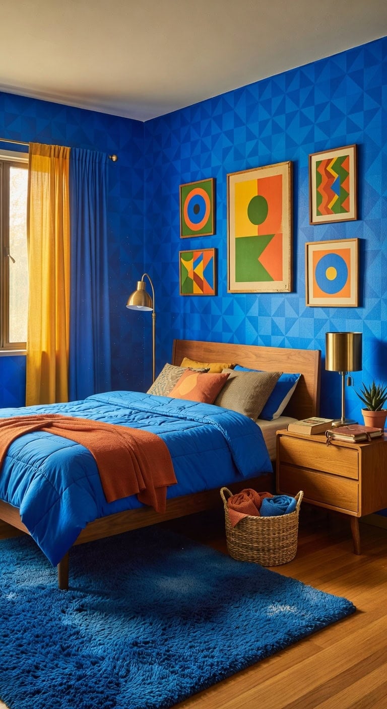electric blue retro bedroom