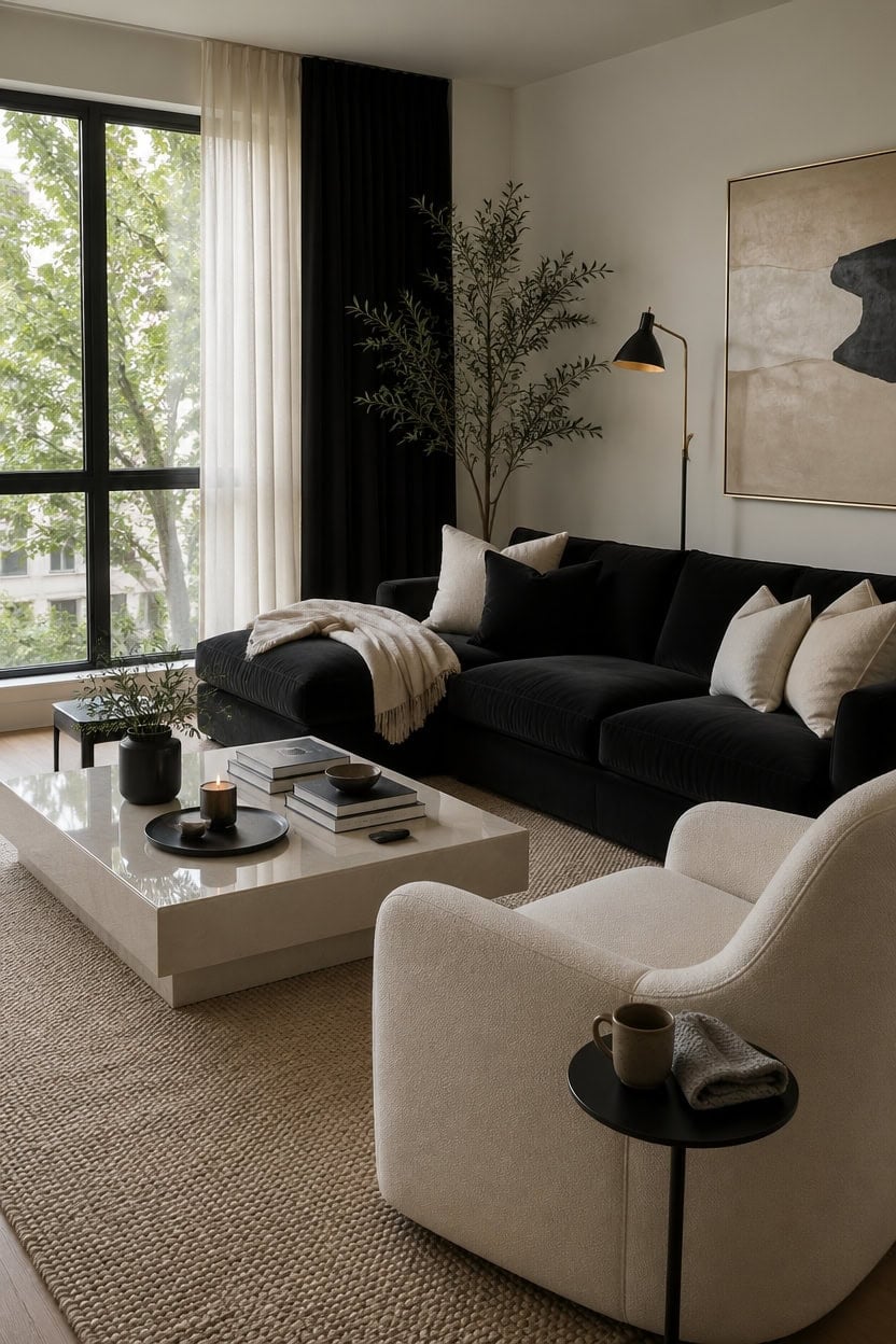 elegant black cream living