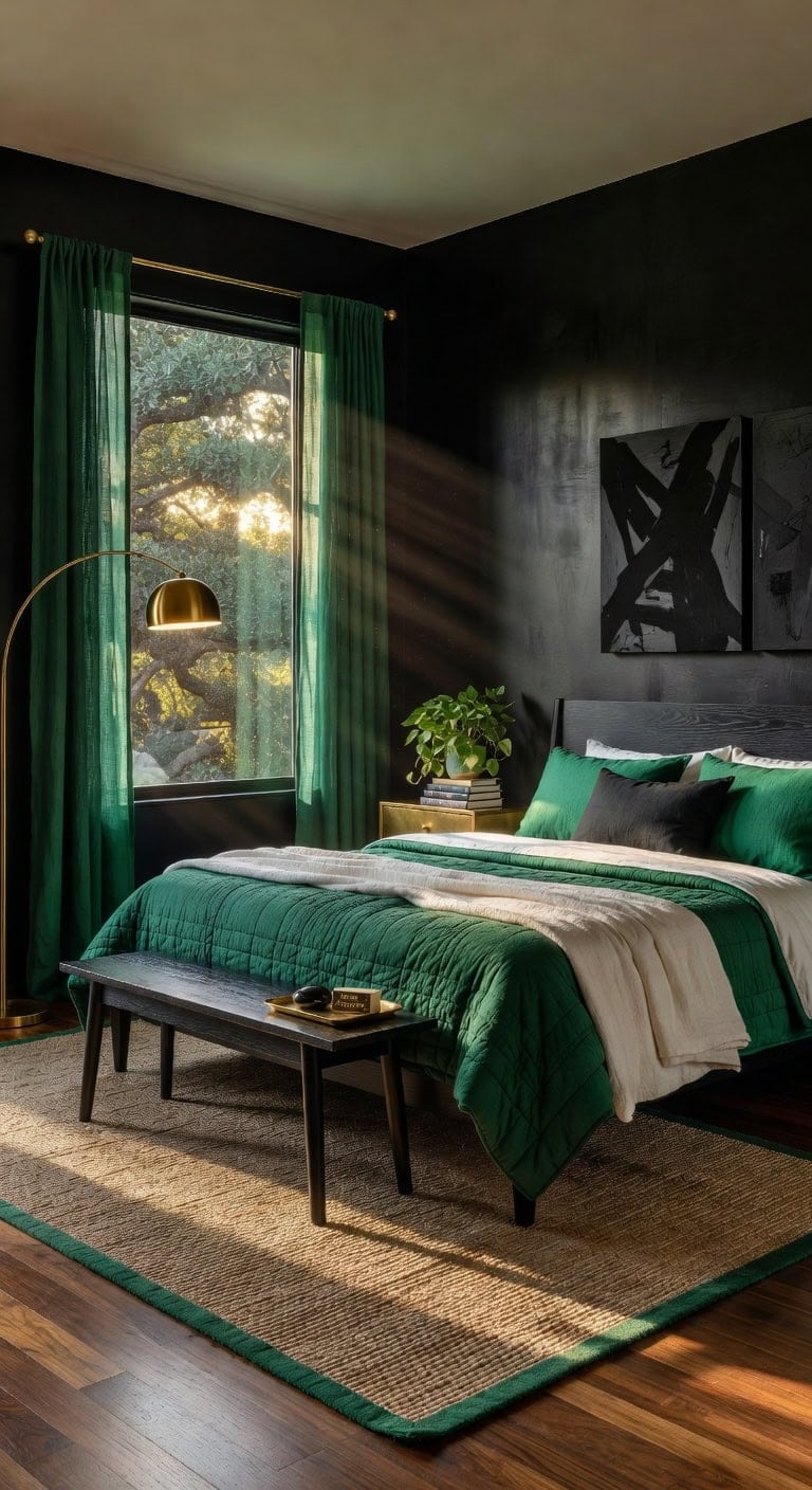 elegant black emerald gold bedroom