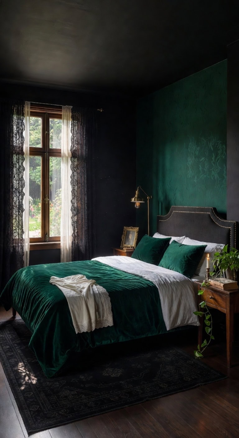 elegant black emerald vintage bedroom