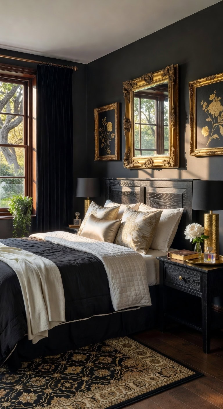 elegant black gold bedroom