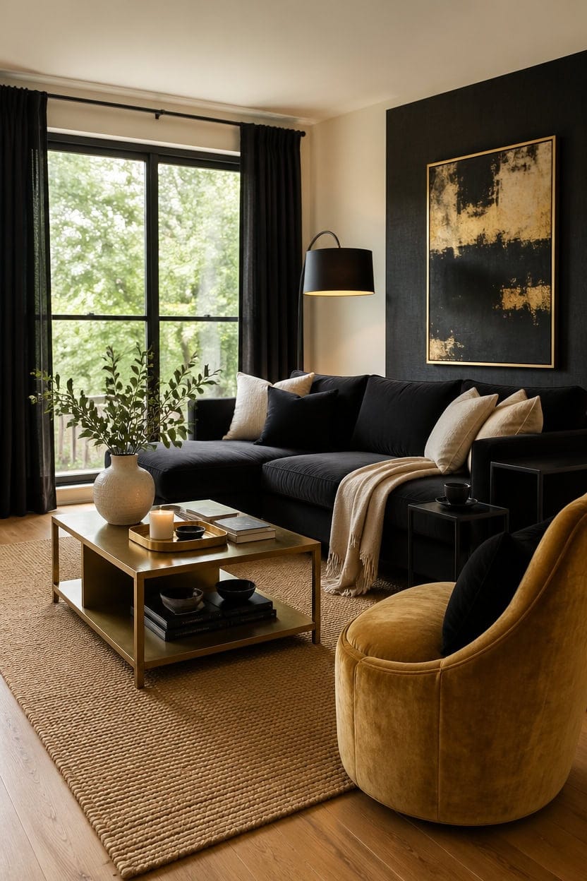 elegant black gold livingroom