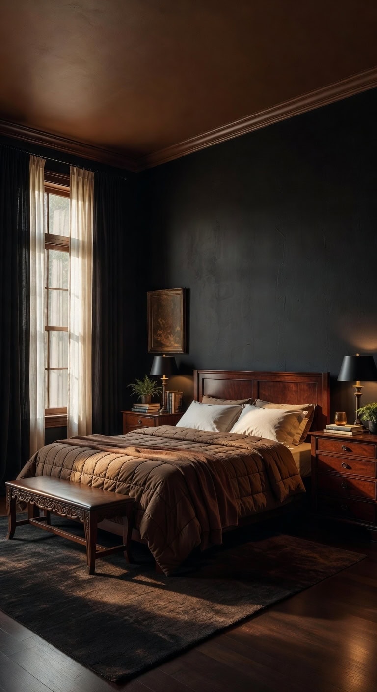 elegant black mahogany bedroom