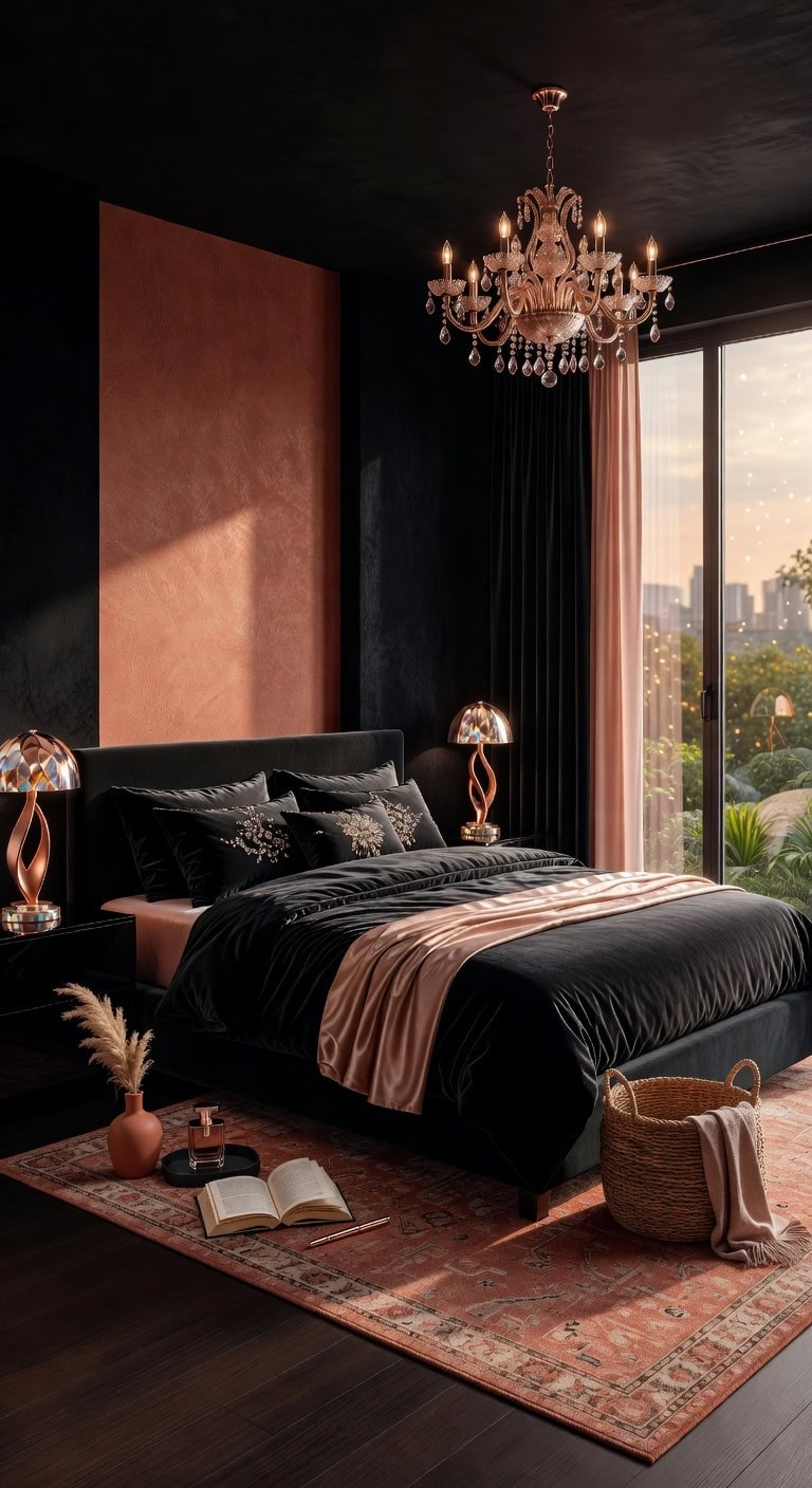 elegant black rose goldbedroom