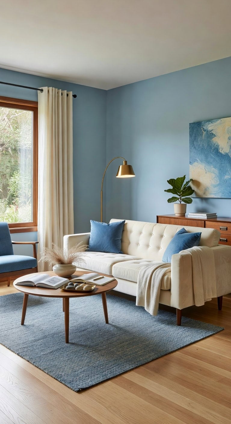 elegant blue cream mid century livingroom