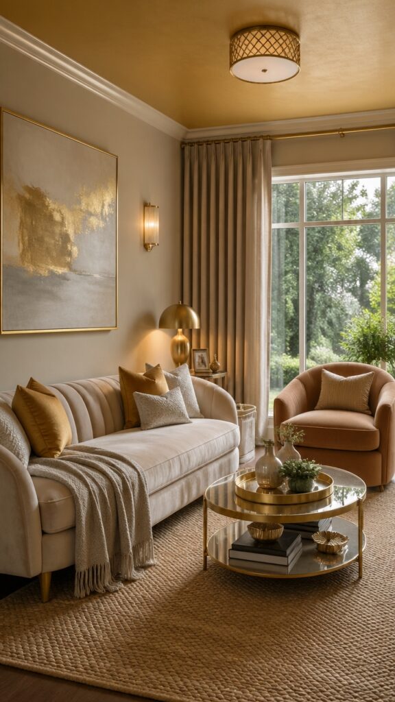 Cream and Gold Living Rooms for Women Decorating After Years of “Practical” Choices