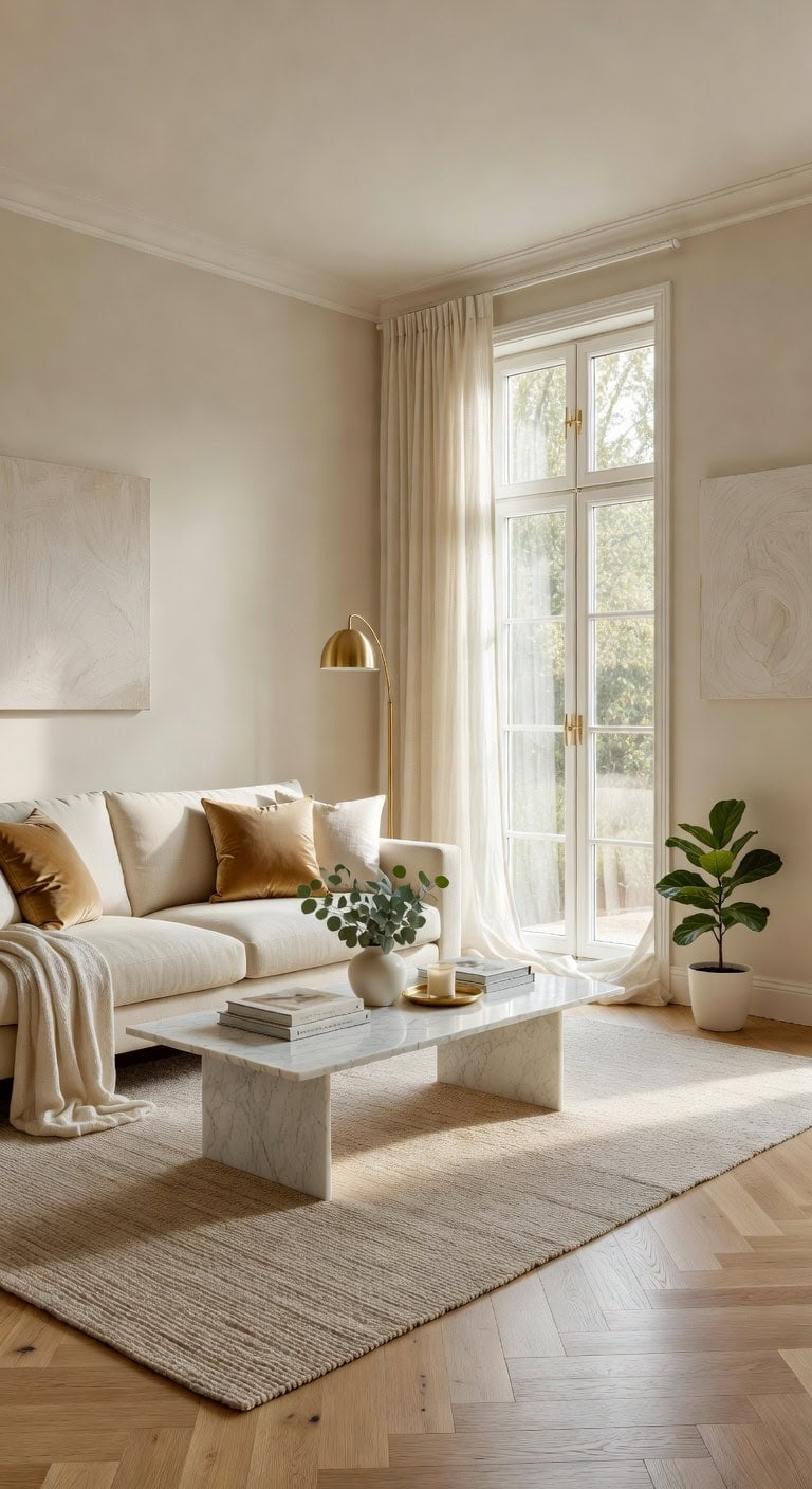 elegant cream sofa with marble