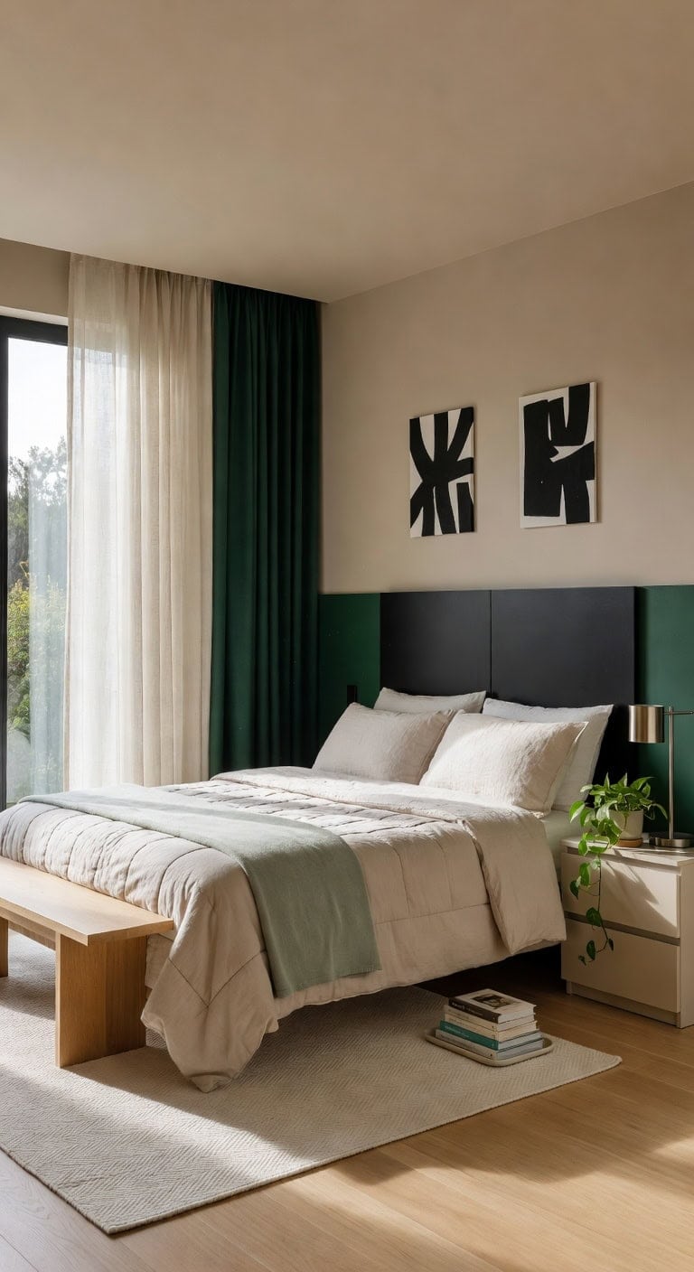 emerald headboard minimalist bedroom