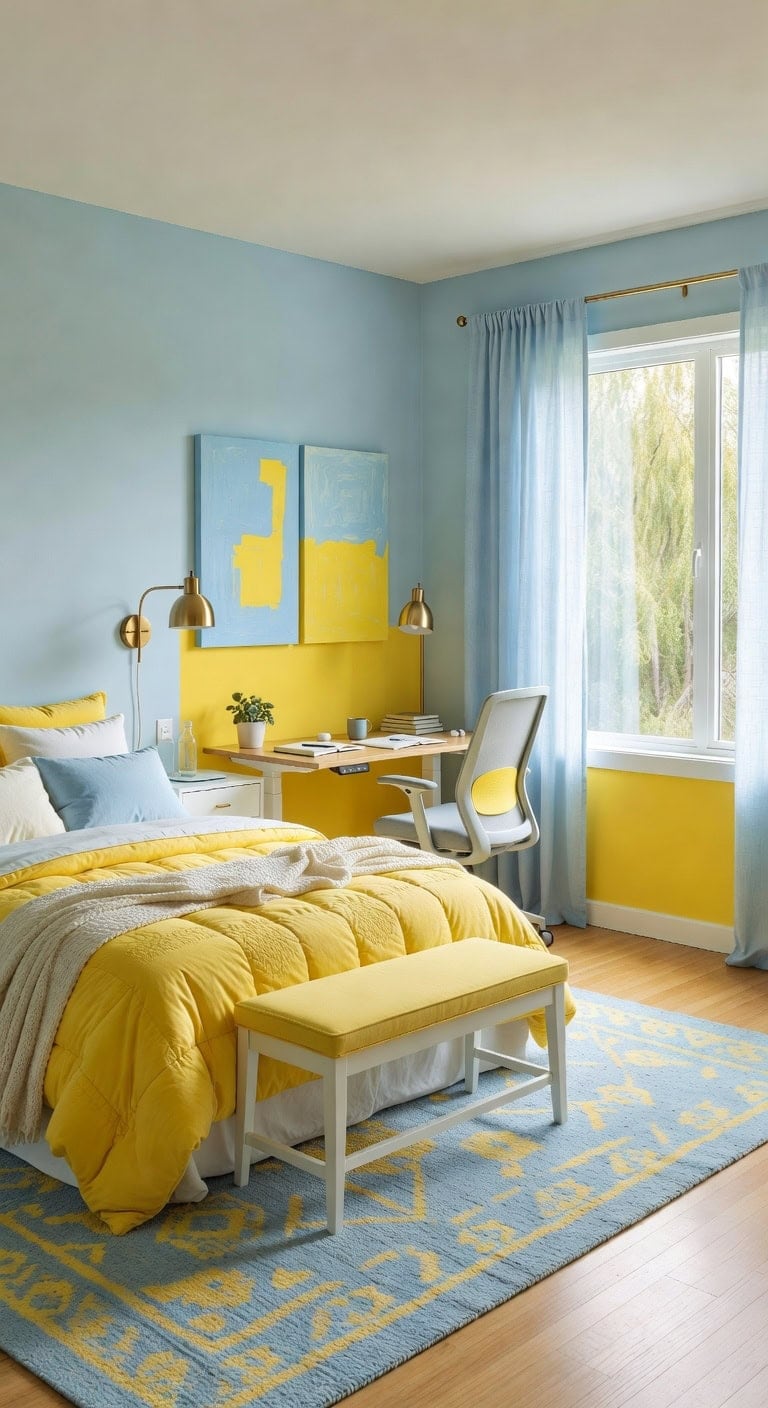 energetic blue yellow workspace