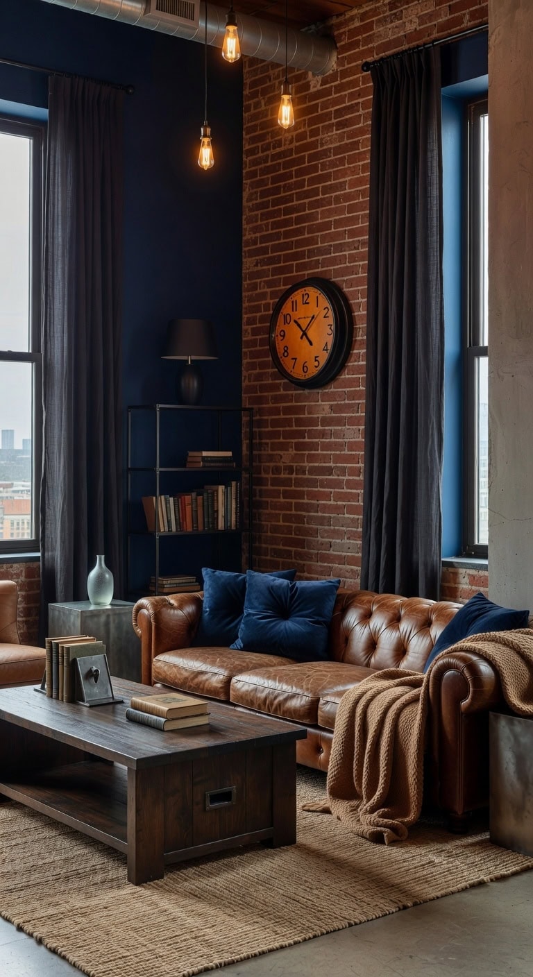 exposed brick navy industrial