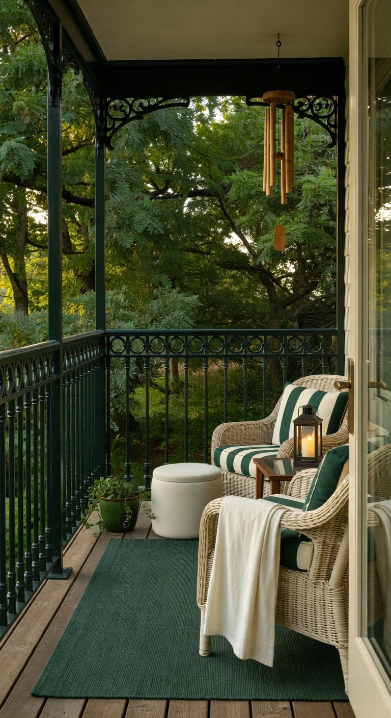 forest green cream balcony retreat