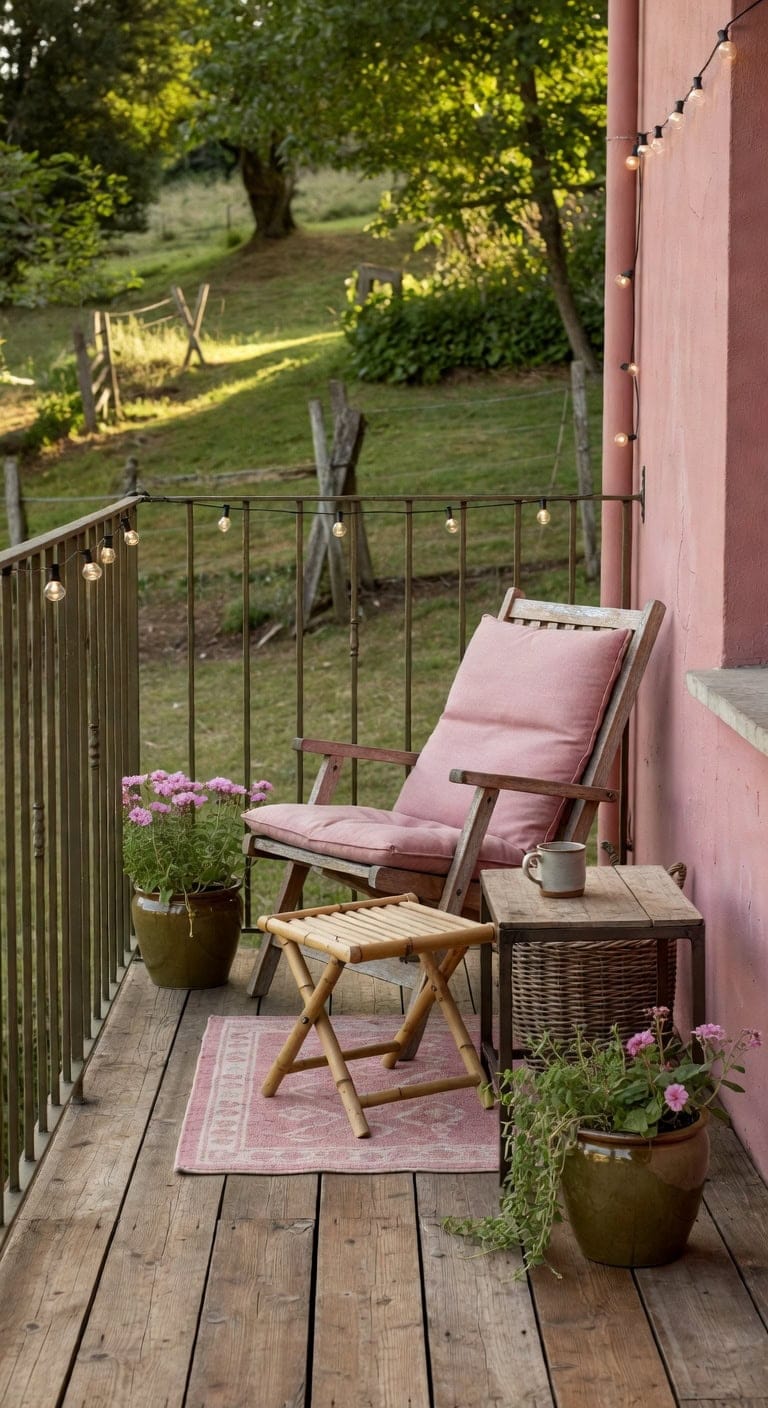 gentle pink olive balcony