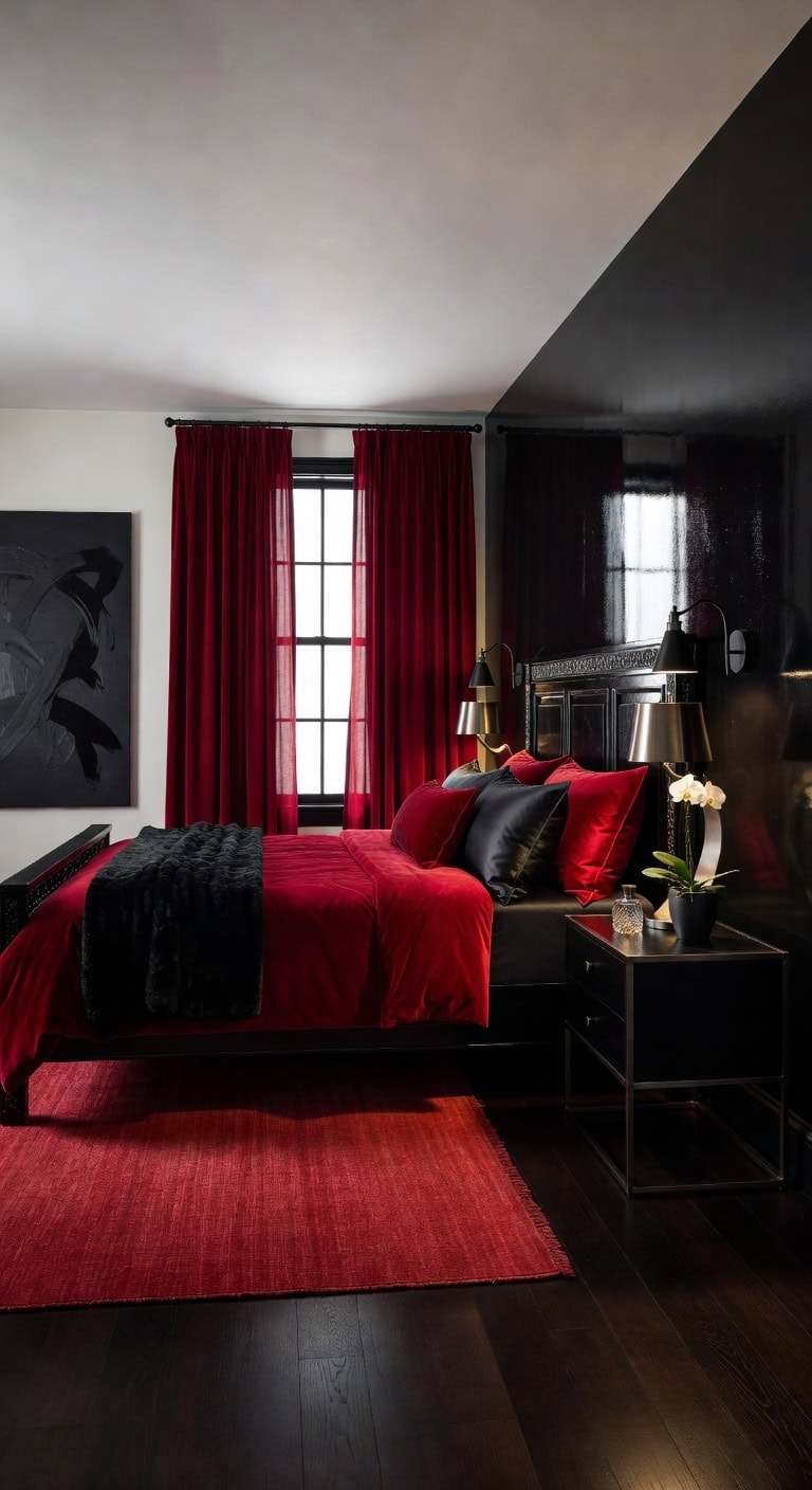 glamorous black velvet bedroom