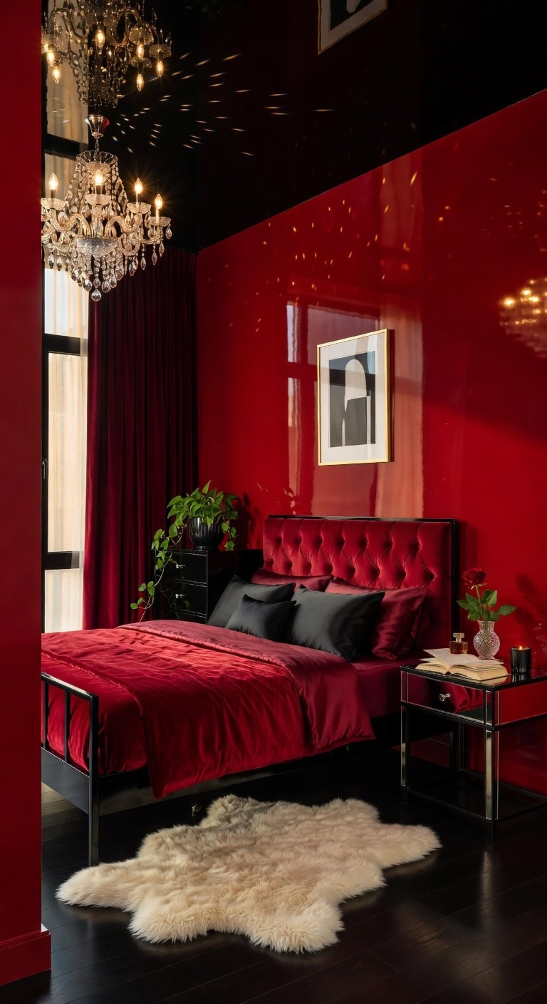 glittering red black bedroom