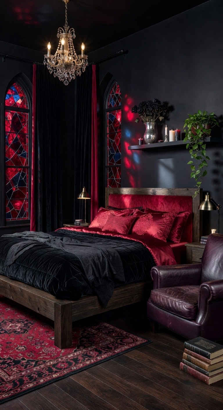 gothic black crimson bedroom
