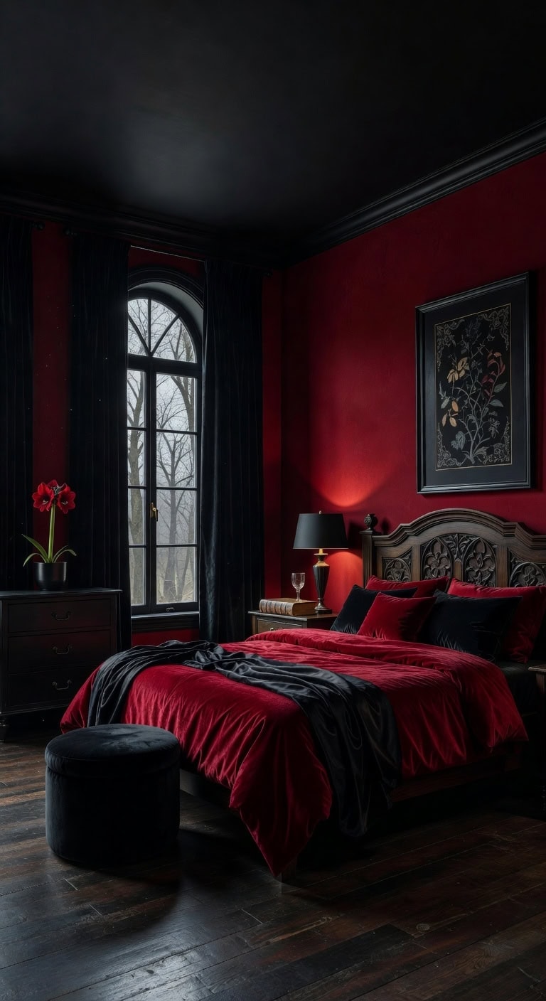 gothic velvet black bedroom