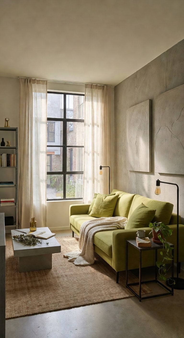 grass green industrial living room