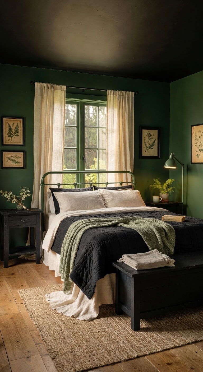 green and black country bedroom