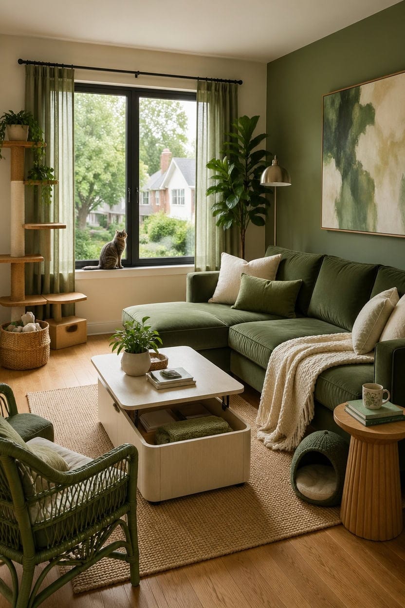 green cream cat friendly living