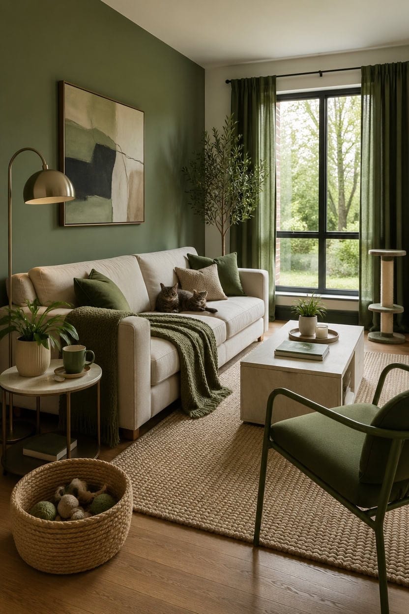 green creamy cat friendly living