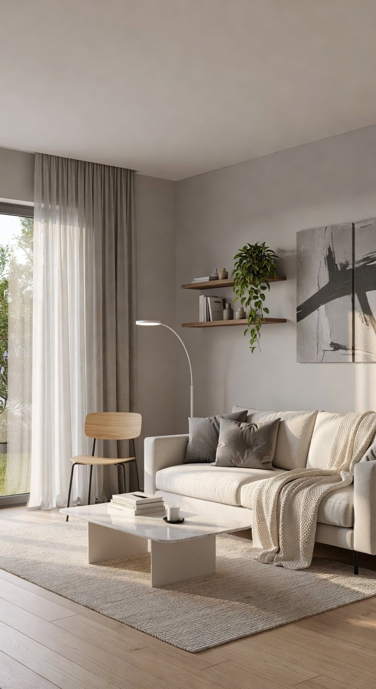 grey cream floating shelves