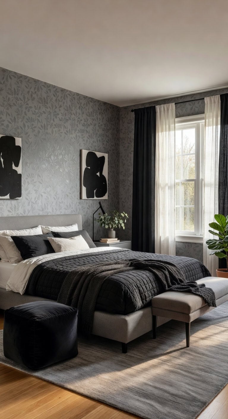 grey floral black velvet