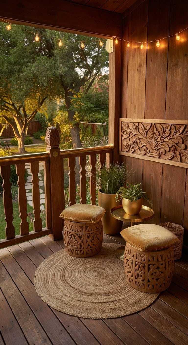 hand carved walnut gold balcony