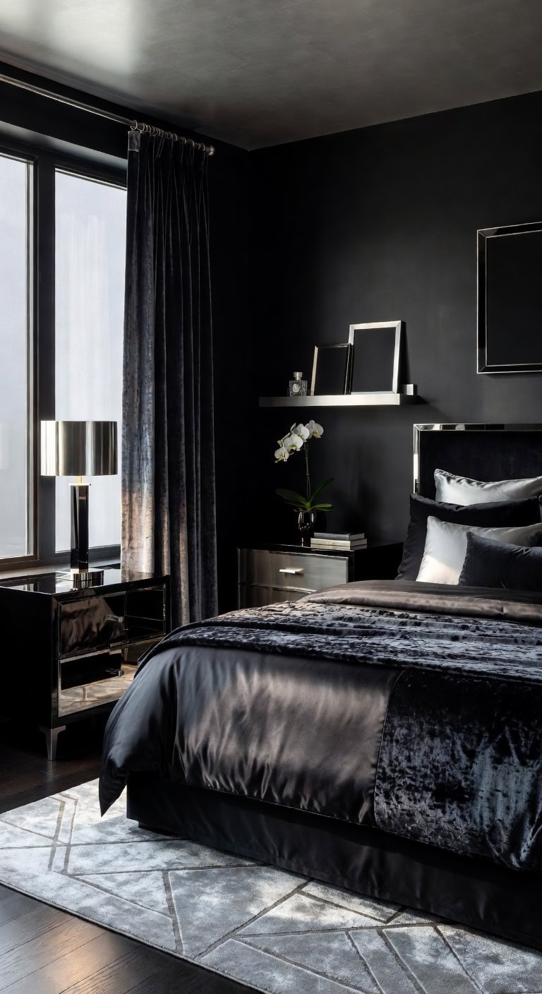 hollywood black silver nightstand