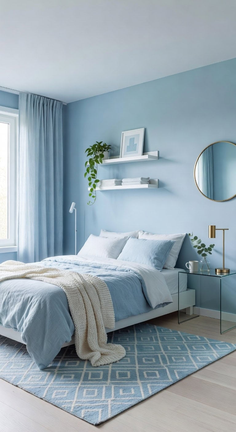 ice blue minimalist bedroom
